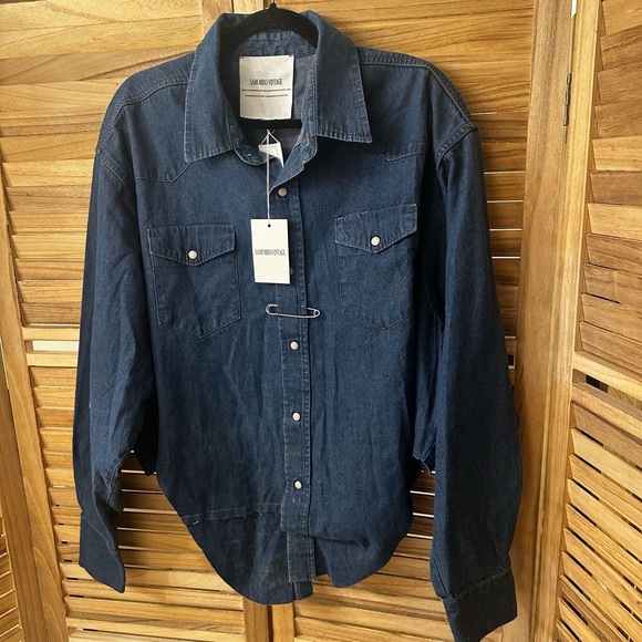 Sami Miro V cut Safety Pin Blouse in Vintage Denim size XL - Picture 6 of 11